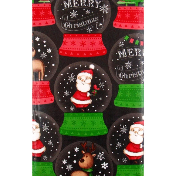 New Christmas Vinyl Tablecloth Black Snowglobe Santa 52" x 90" Happy Holiday - Picture 2 of 3